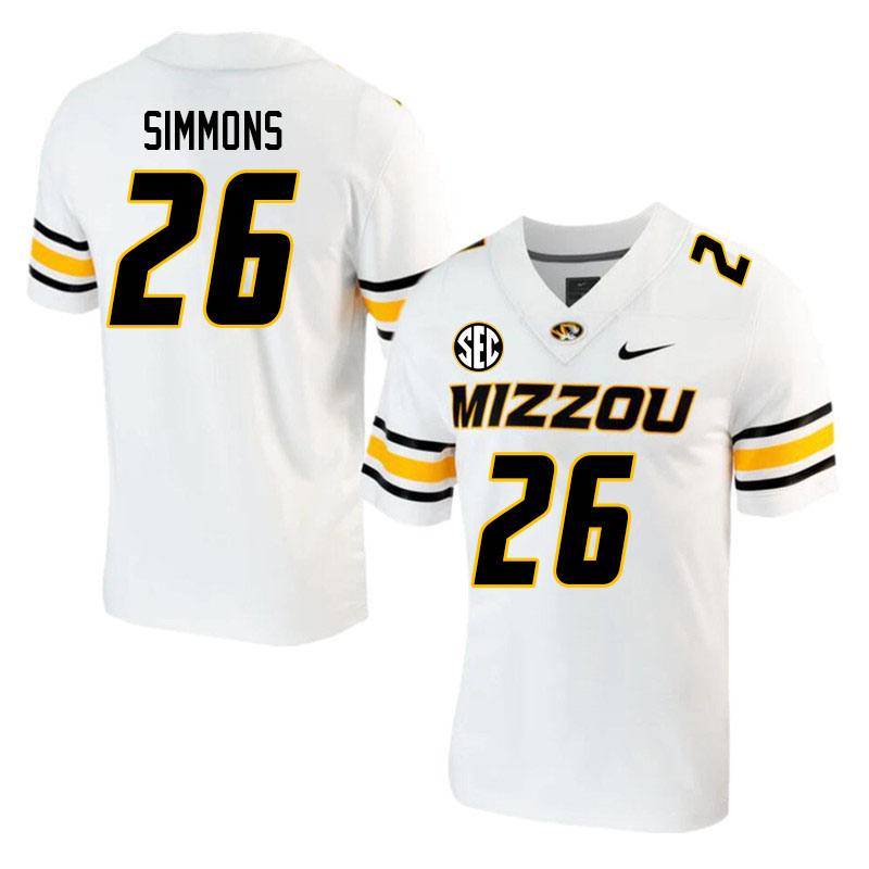 Men #26 Xavier Simmons Missouri Tigers College 2023 Football Stitched Jerseys Sale-White